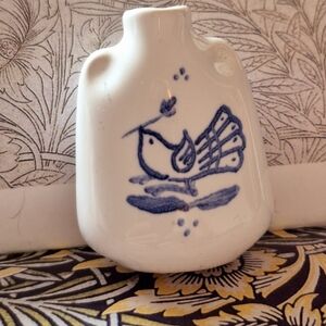 Blue and White Mini Bud With A Dove Holding An Olive branch Vase
